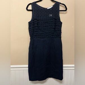 Loft Black Sleeveless Dress Semi Sheer Swiss Dot Panel Size 8 Petite NWT